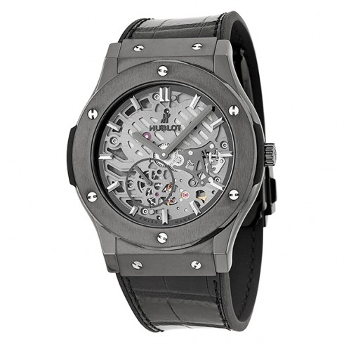Hublot Classic Fusion Skeleton Dial Black Ceramic Black Leather Automatic Men's Watch 515CM0140LR watches