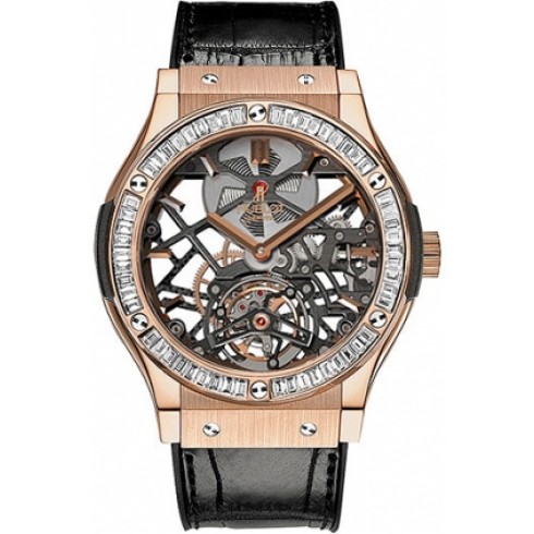 Hublot Classic Fusion Tourbillon 18K King Gold Baguette Diamond Men's Watch 505.OX.0180.LR.1904 watches
