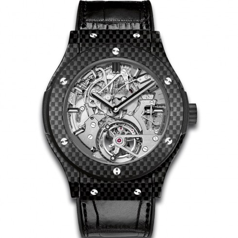 Hublot Classic Fusion Tourbillon Cathedral Minute Repeater Skeleton Dial Carbon Fiber Men's Watch 504.QX.0110.LR watches