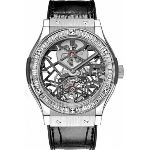 Hublot Classic Fusion Tourbillon Skeleton Dial Titanium Baguette Diamond Men's Watch 505.NX.0170.LR.1904 watches