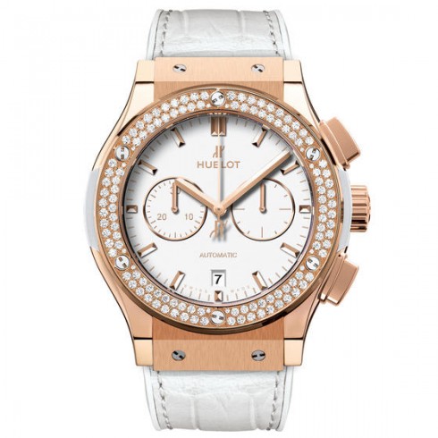 Hublot ClassiC Fusion WHite Dial 18 Carat Rose Gold with Diamonds Case White Leather Band Automatic Men's Watch 541.OE.2080.LR.1104 watches