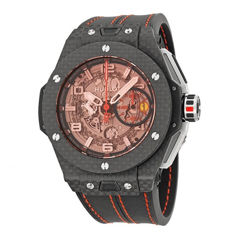Hublot Ferrari Carbon Red Magic Automatic Openwork Dial Black Carbon Fiber Men's Watch 401.QX.0123.VR watches