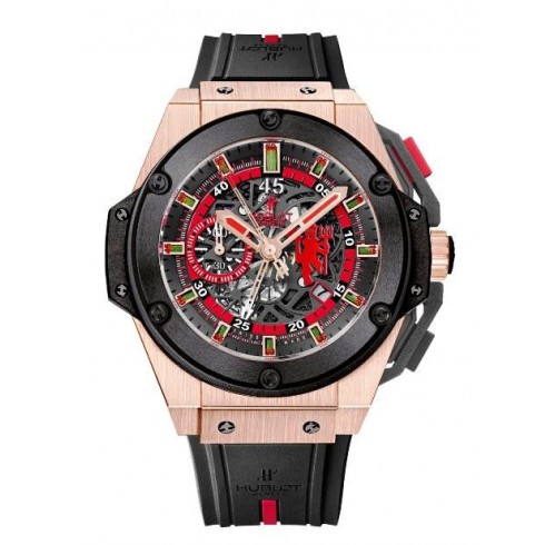 Hublot King Gold Skeleton Dial Chronograph Black Rubber Men's Watch 716OM1129RXMAN11 watches