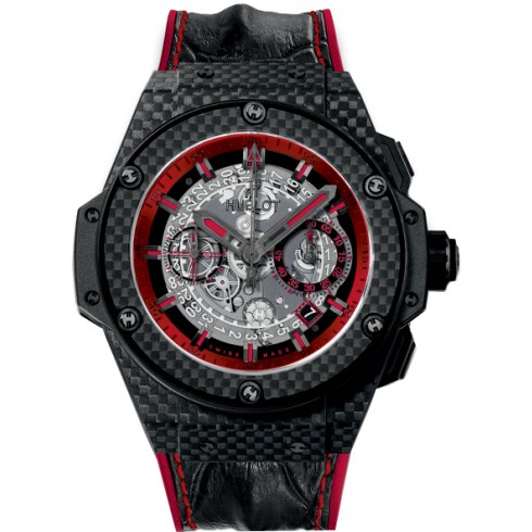 Hublot King Power Skeleton Transparent Dial Black Leather with Red Stitching Band Carbon Fiber Case Automatic Men's Watch 701.QX.0113.HR watches