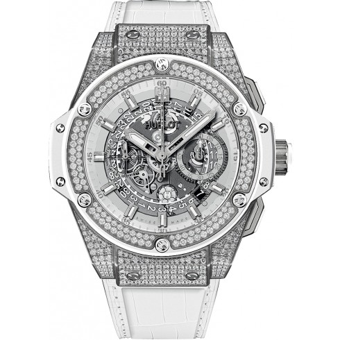Hublot King Power Unico Skeleton Dial White Leather Band Titanium with Diamonds Case Automatic Men's Watch 701.NE.0127.GR.1704 watches