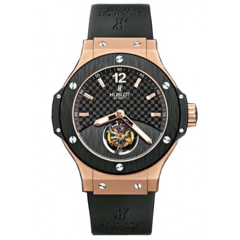 Hublot Tourbillion Solo Bang Black Carbon Fiber Dial 18kt Rose Gold Black Rubber Men's Watch 305.PM.131.RX watches