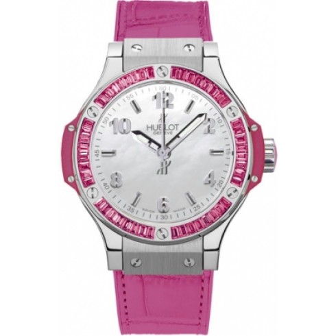 Hublot Tutti Frutti Mother of Pearl Dial Pink Baguette Sapphires Pink Rubber Ladies Watch 361.SP.6010.LR.1933 watches