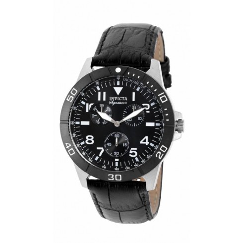 Invicta Signature Multi-Function Black Dial Black Leather Men's Watch 7073 watches