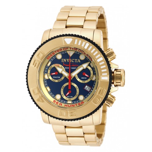Invficta Sea Hunter Chronograph Blue Dial Gold Ion-plated Men's Watch 19603 watches
