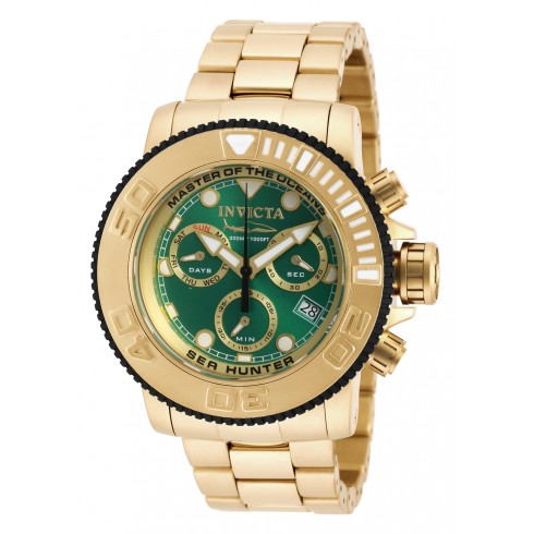 Invficta Sea Hunter Chronograph Green Dial Gold Ion-plated Men's Watch 19604 watches