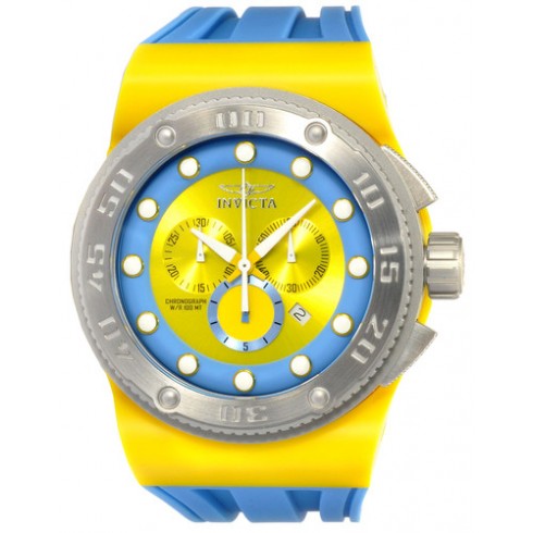 Invicta Akula Chronograph Yellow Dial Stainless Steel Light Blue Rubber Men's Watch 12321 watches