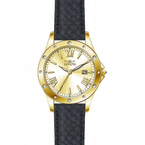 Invicta Angel Gold Dial Black Leather Ladies Watch 14843 watches