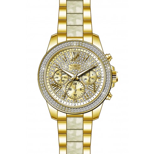 Invicta Angel Multi-Function Gold Crystal Dial Gold-plated Stainless Steel Tortoise Acetate Ladies Watch 20511 watches