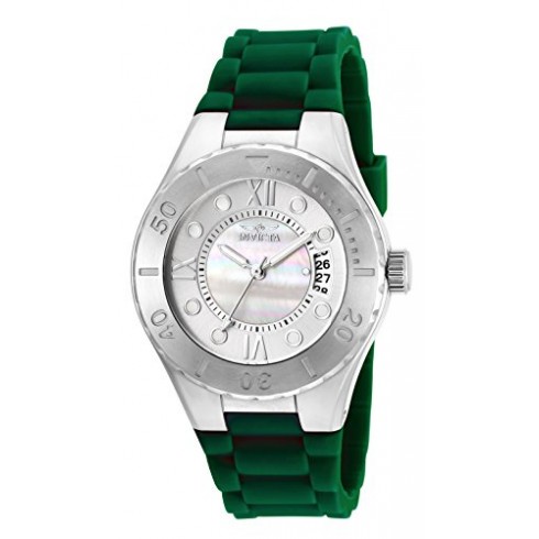 Invicta Angel Silver and Mother of Pearl Dial Dark Green Silicone Ladies Watch 19393 watches