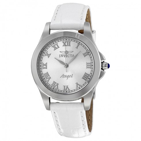 Invicta Angel Silver Dial White Leather Strap Set of 3 Straps Ladies Watch 14804 watches