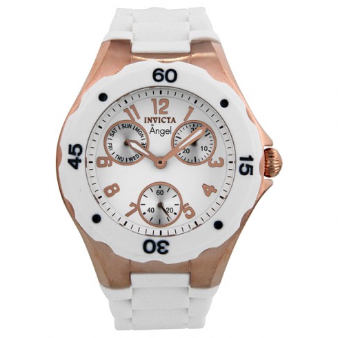 Invicta Angel White Rubber Strap Rose Gold Plated Multi Function Ladies Watch 0716 watches