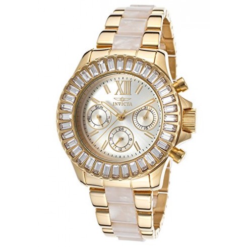 Invicta Angels Multi-Function Gold Dial Gold-plated and Horne Acetate Ladies Watch 17491 watches