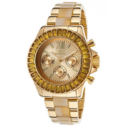 Invicta Angels Multi-Function Gold Dial Gold-plated and Horne Acetate Ladies Watch 17492 watches