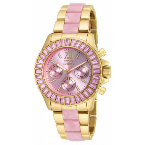 Invicta Angels Multi-Function Pink Dial Gold-plated and Pink Acetate Ladies Watch 17493 watches