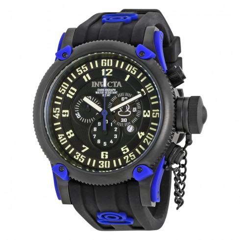 Invicta Anniversary Russian Diver Chronograph Black Dial Black and Blue Silicone Men's Watch 10180 watches