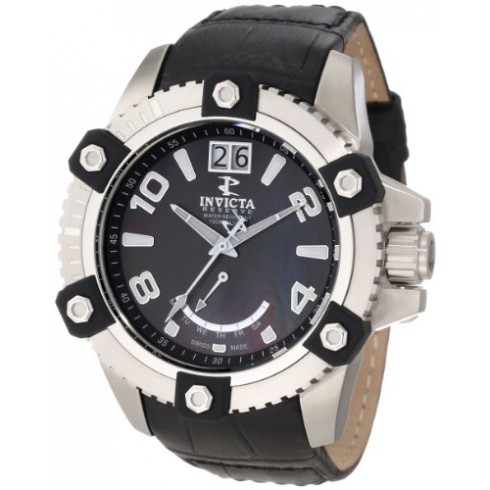 Invicta Arsenal Black Mother Of Pearl Dial Leather Band Quartz Men's Watch 1725 watches