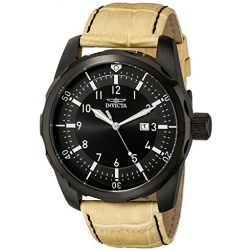 Invicta Aviator Black Dial Beige Leather Men's Watch 19566 watches