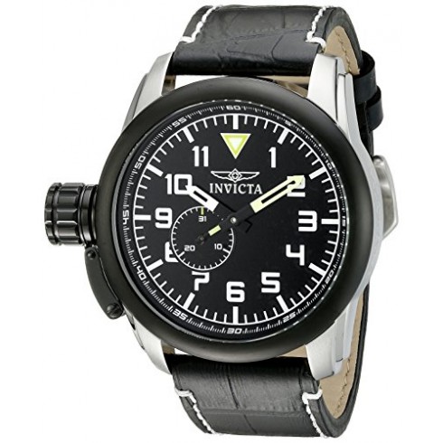 Invicta Aviator Black Dial Black Leather Men's Watch 20461 watches
