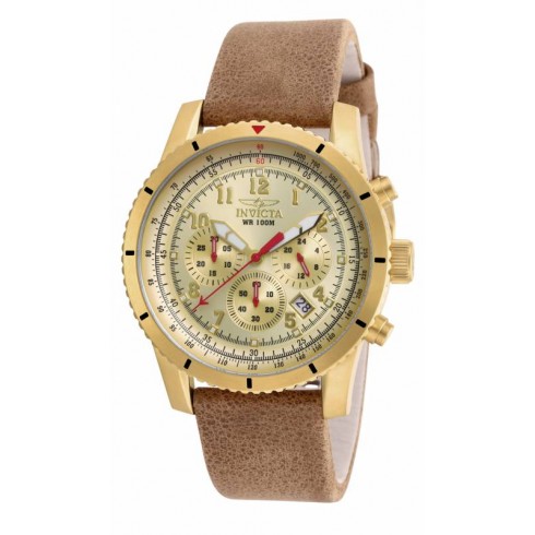 Invicta Aviator Chronograph Champagne Dial Tan Leather Men's Watch 18925 watches