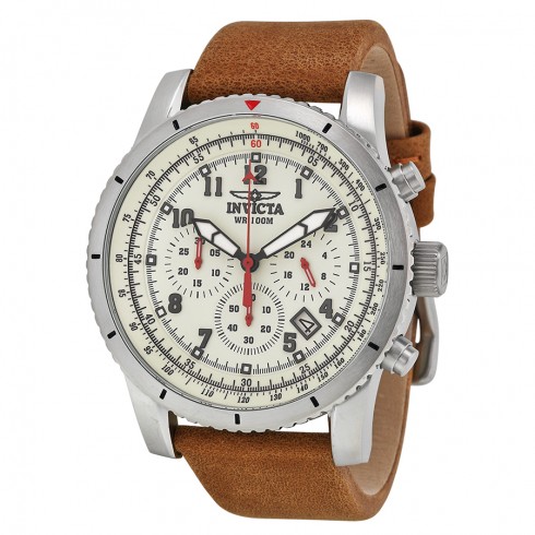 Invicta Aviator Chronograph Cream Dial Tan Leather Men's Watch 18923 watches