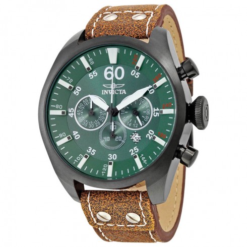 Invicta Aviator Chronograph Green Dial Black Leather Men's Watch 19670 watches