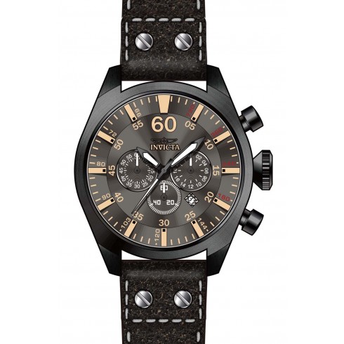 Invicta Aviator Chronograph Grey Dial Black Leather Men's Watch 19671 watches