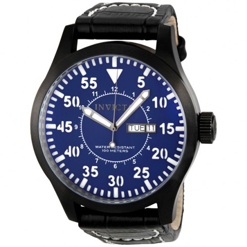 Invicta Blue Dial Black Genuine Calf Leather Men's Watch 11207 watches