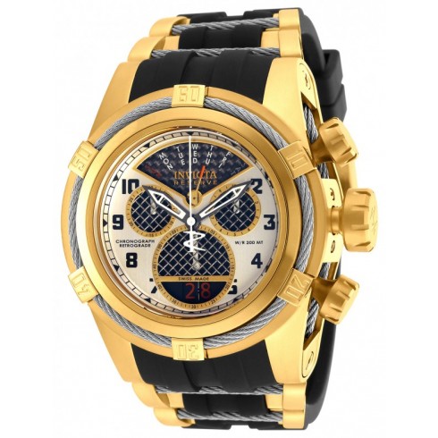 Invicta Bolt Chronograph Antique Silver Dial Gold-plated Black Polyurethane Men's Watch 16317 watches