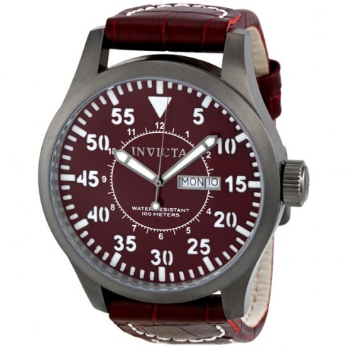Invicta Burgundy Dial Burgundy Genuine Calf Leather Men's Watch 11203 watches