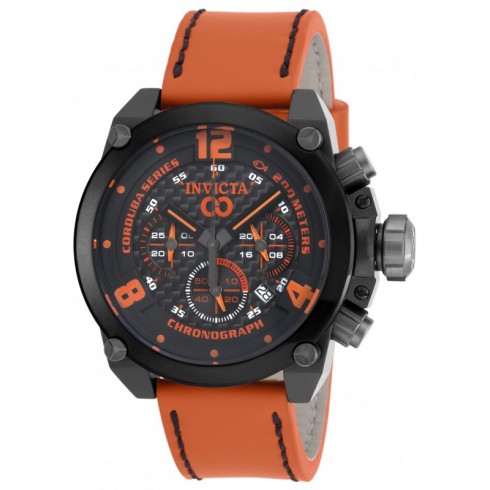 Invicta Corduba Chronograph Black Carbon Fiber Dial Orange Leather Men's Watch 18933 watches