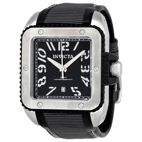 Invicta Cuadro Black Sunray Dial Leather And Technofiber Men's Watch 1455 watches