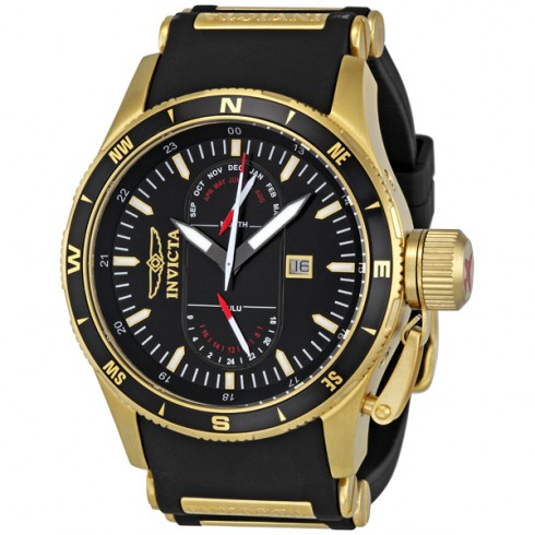 Invicta Flight Collection Black Dial Black Rubber With Gold Inserts GMT Chronograph Men's Watch 1747 watches