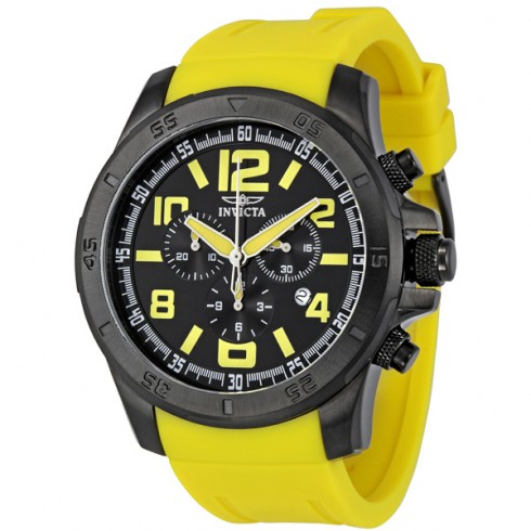 Invicta II Diver Chronograph Black Dial Yellow Silicone Strap Men's Watch 1918 watches