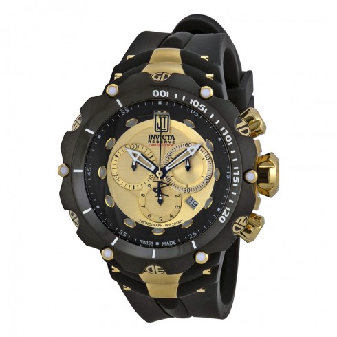 Invicta Jason Taylor Chronograph Gold-tone Dial Black PVD Polyurethane Men's Watch 14416 watches
