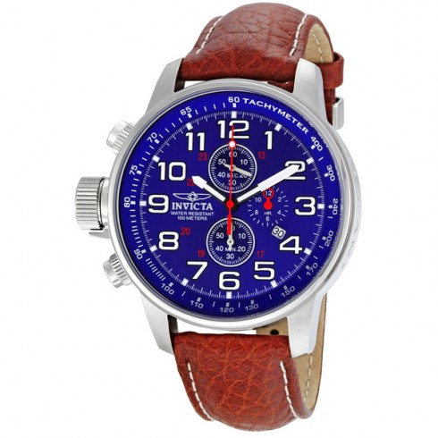 Invicta Lefty Chronograph Blue Dial Stainless Steel Brown Leather Band Unisex Watch 3328 watches