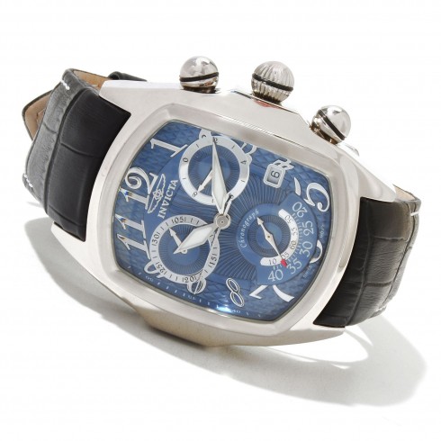 Invicta Lupah Chronograph Blue Dial Black Leather Strap Men's Watch 13001 watches
