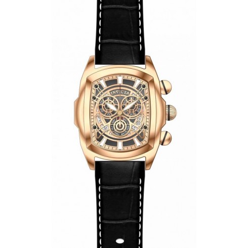 Invicta Lupah Chronograph Rose Skeleton Dial Black Leather Men's Watch 18842 watches