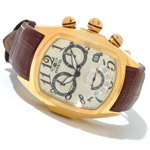Invicta Lupah Gold Dial Leather Quartz Men's Chrono Watch 13003 watches