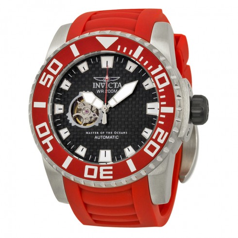 Invicta Pro Diver Automatic Black Dial Red Polyurethane Men's Watch 14681 watches