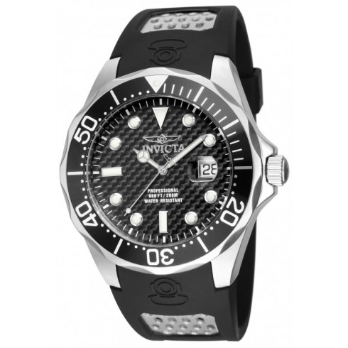 Invicta Pro Diver Black Carbon Dial Black Polyurethane Men's Watch 12558 watches
