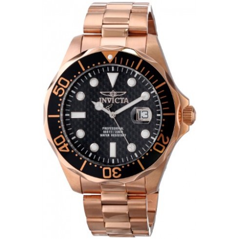 Invicta Pro Diver Black Carbon Fiber Dial 18kt Rose Gold-plated Men's Watch watches