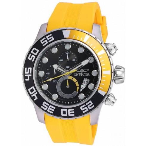 Invicta Pro Diver Chronograph Black Dial Yellow Polyurethane Men's Watch 19244 watches