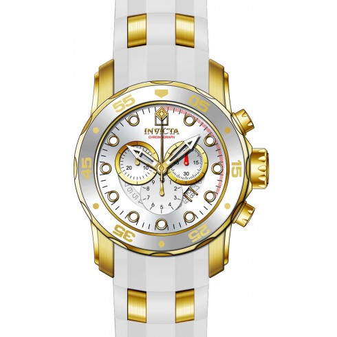 Invicta Pro Diver Chronograph Silver Dial White Polyurethane Gold-plated Men's Watch 20291 watches