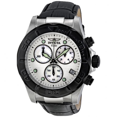 Invicta Pro Diver Elite Chronograph White Dial Black Leather Band Men's Watch 1720 watches
