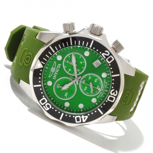 Invicta Pro Diver Grand Chronograph Green Dial Black Rubber Men's Watch 11474 watches